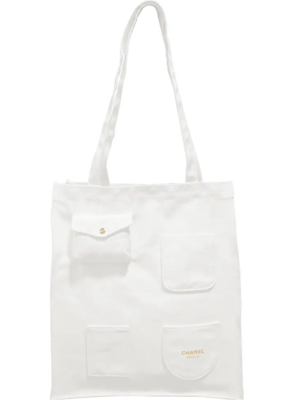 CHANEL White Canvas Pocket Tote Bag